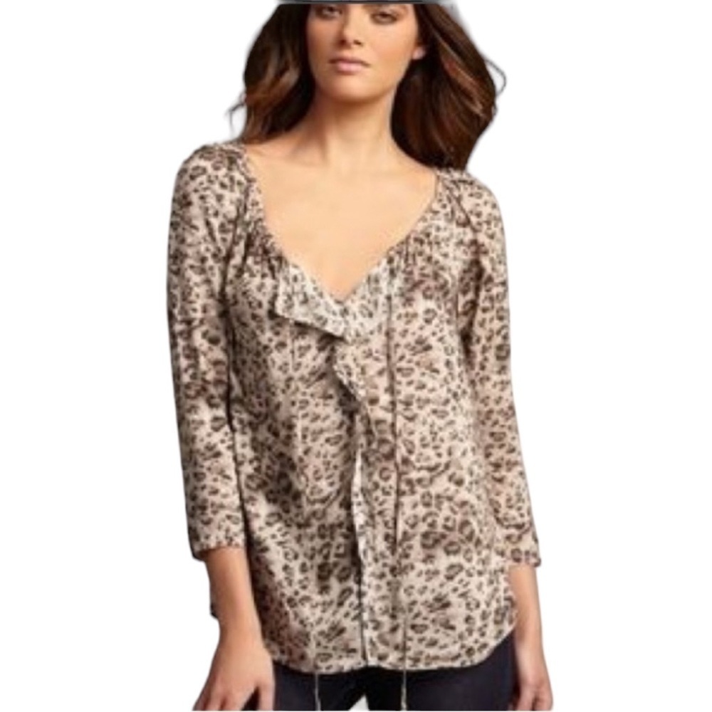 REBECCA TAYLOR Lightweight Cheetah Print Peasant Blouse w/ 3/4 Sleeves Size 2 - Picture 2 of 9